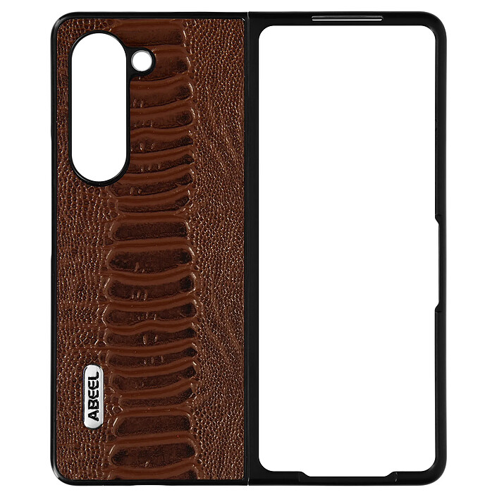 Abeel Coque pour Samsung Z Fold 5 Hybride Cuir Véritable Motif Serpent Abeel Marron