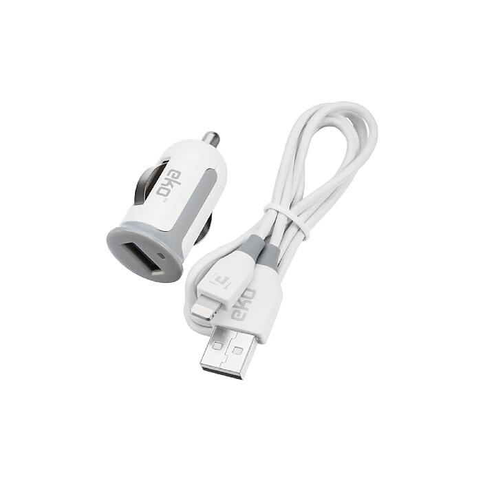 Avizar Pack Chargeur Allume Cigare 1A avec Câble Lightning MFi 1m Blanc