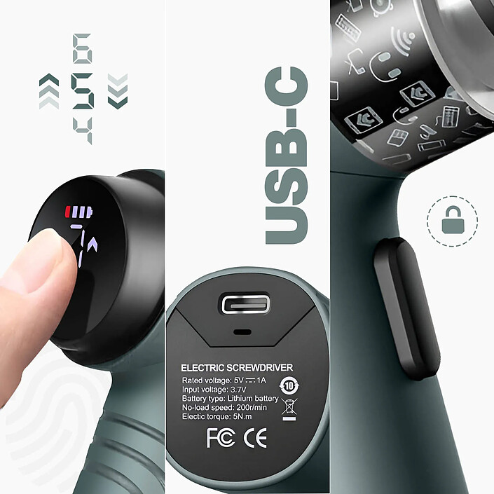 UF-Tools Tournevis Pistolet Électrique Éclairage LED avec Kit d'outils 36 en 1 Noir pas cher