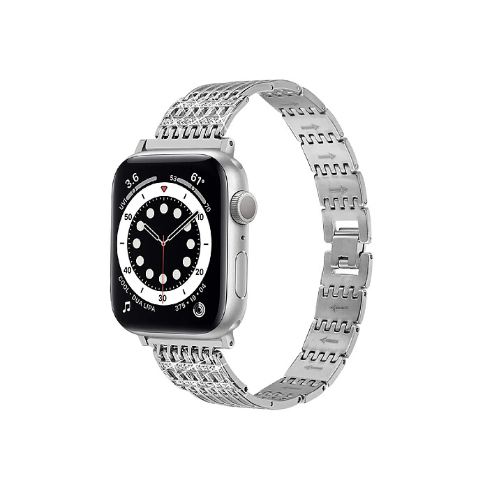 Avizar Bracelet pour Apple Watch 42/44/45mm en acier inoxydable Strass Argent