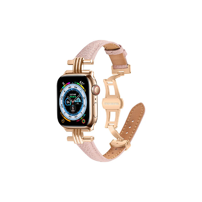 Avizar Bracelet pour Apple Watch 38/40/41mm en cuir à boucle déployante Rose