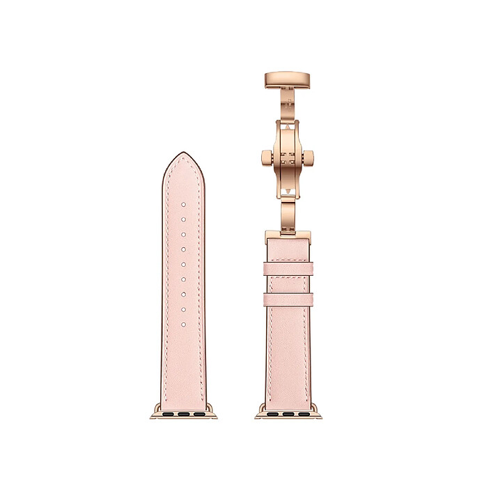 Avizar Bracelet pour Apple Watch 38/40/41mm en cuir véritable avec boucle déployante Rose
