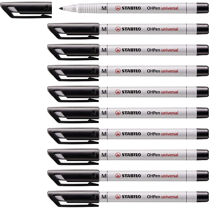 STABILO Feutre pour Transaprent OHPen encre soluble Pointe médium Noir x 10