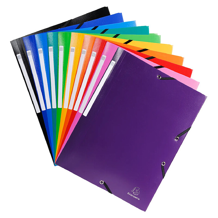 EXACOMPTA Chemise à élastiques 3 rabats PP OPAK - A4 - Coloris Aléatoire x 10