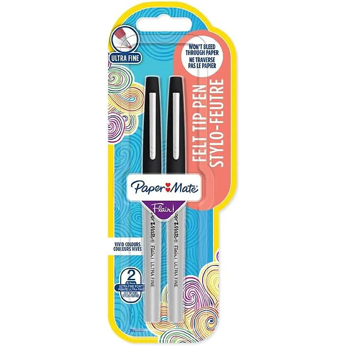 PAPER MATE Lot de 2 feutres ultrafins Flair Encre noire 0.4 mm