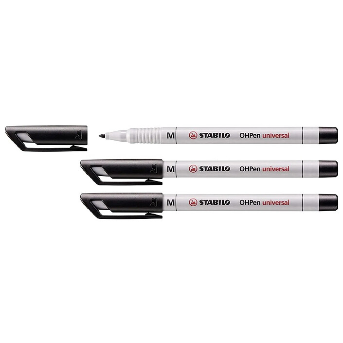STABILO Feutre pour Transaprent OHPen encre soluble Pointe médium Noir x 3