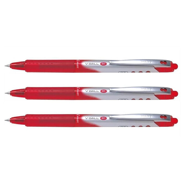 PILOT Stylo roller pointe métal rétractable 0,5 mm encre liquide rouge V-BALL RT 05 x 3