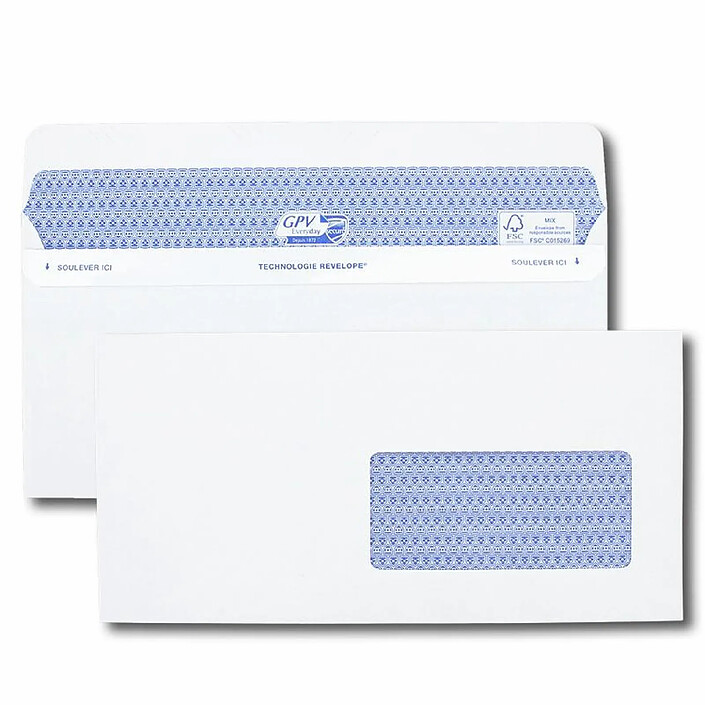 GPV Boîte de 500 enveloppes blanches DL+ 112x225 90 g fenêtre 45x100