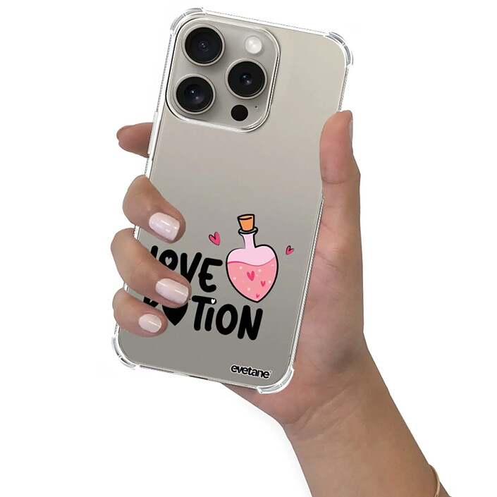 Evetane Coque iPhone 15 Pro Silicone antichocs Solides coins renforcés  transparente Motif Love Potion pas cher