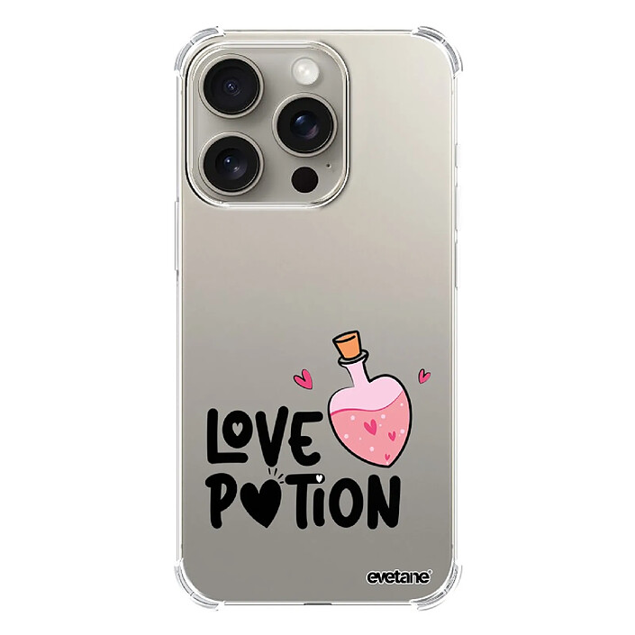 Evetane Coque iPhone 15 Pro Silicone antichocs Solides coins renforcés  transparente Motif Love Potion
