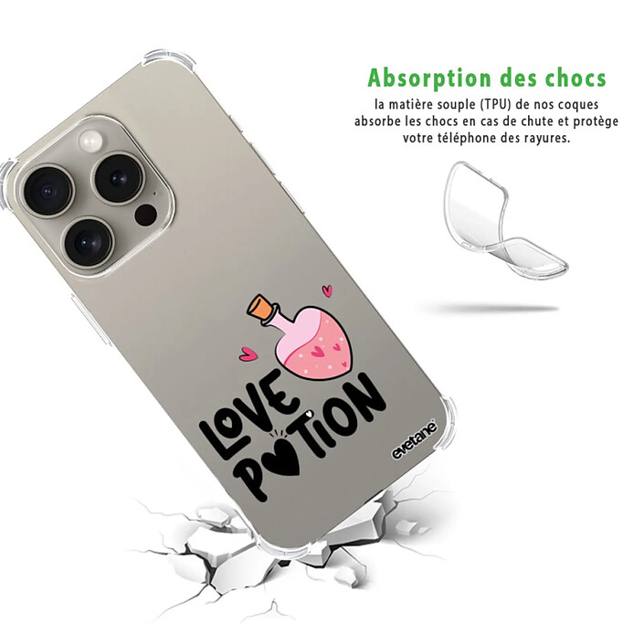 Avis Evetane Coque iPhone 15 Pro Silicone antichocs Solides coins renforcés  transparente Motif Love Potion