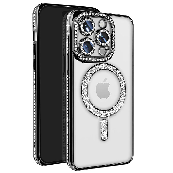 Avizar Coque Diamant pour iPhone 14 Pro MagSafe Contour Strass Noir
