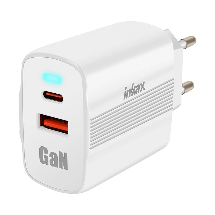 Inkax Chargeur Secteur USB-C GaN 45W + USB Charge Rapide Format Minimaliste Blanc