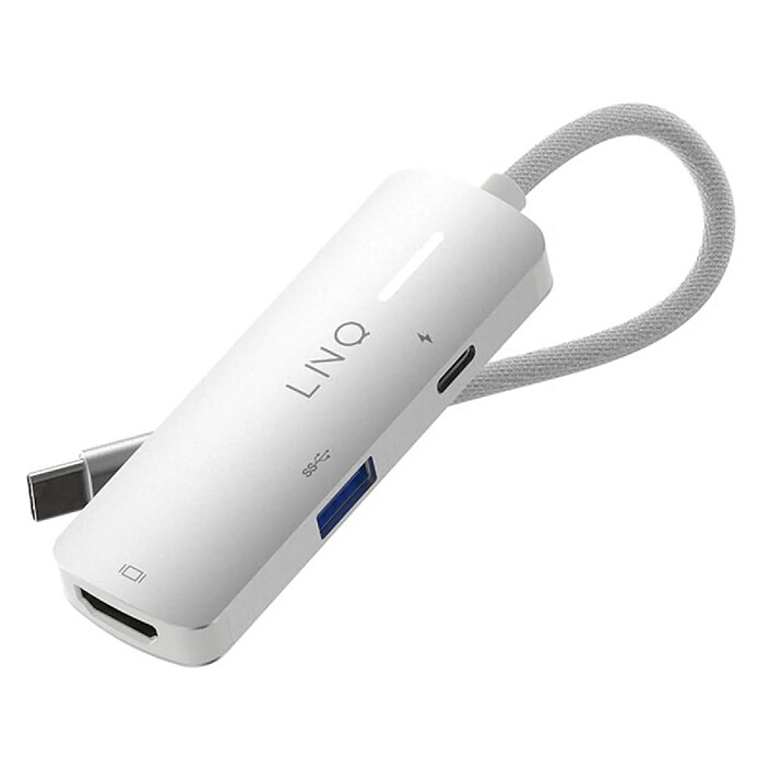 LinQ Hub 3-en-1 HDMI USB-C Power Delivery 140W 5Gbps Gris