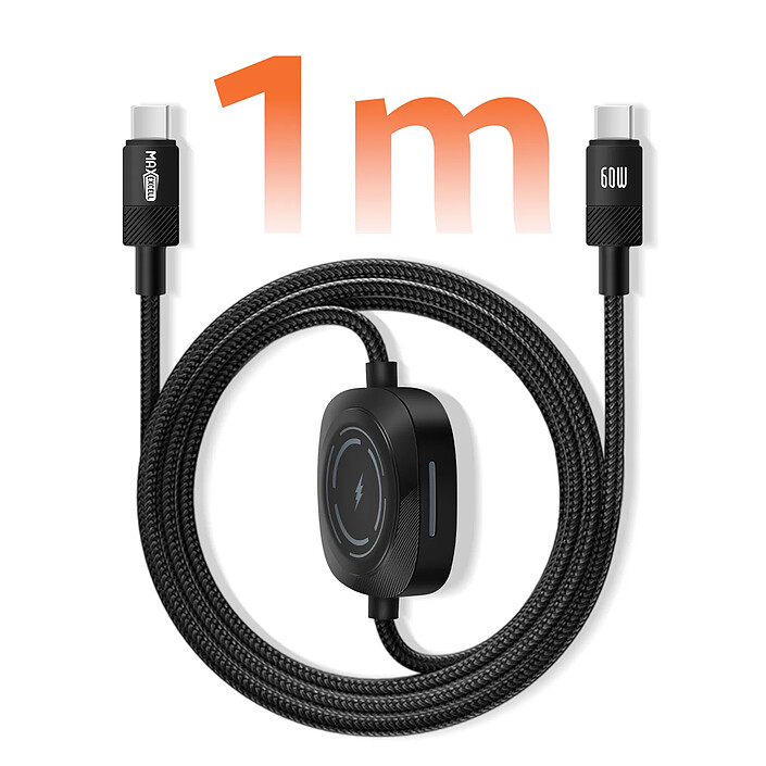 MAXEXCELL Câble USB-C vers USB-C 60W et Apple Watch Nylon Tressé 1m Noir pas cher