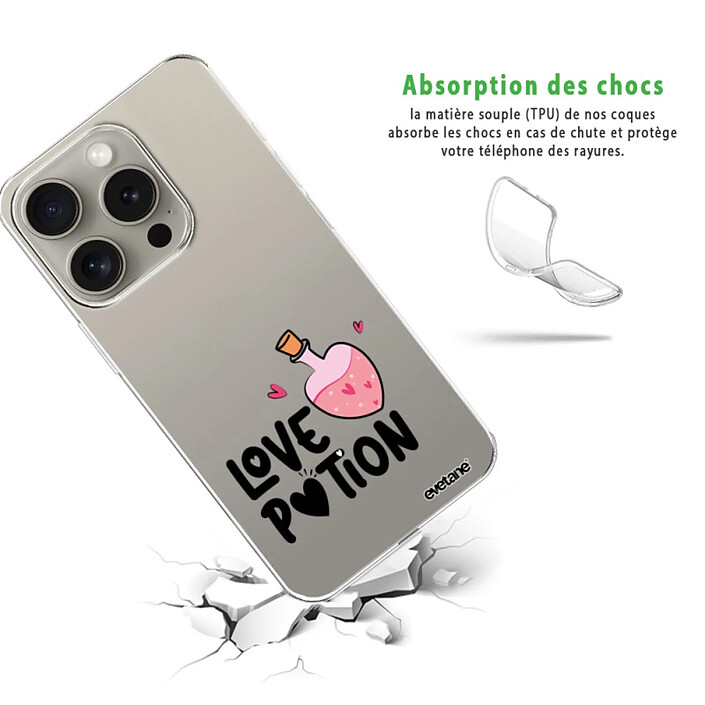 Avis Evetane Coque iPhone 15 Pro 360 intégrale transparente Motif Love Potion Tendance .