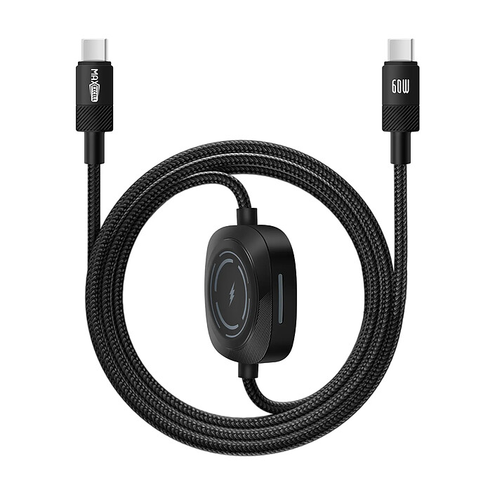 MAXEXCELL Câble USB-C vers USB-C 60W et Apple Watch Nylon Tressé 1m Noir