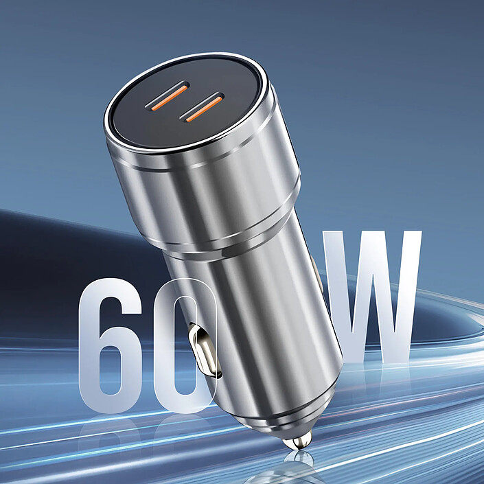 Avis Inkax Chargeur Allume Cigare 60W 2x USB-C Charge Rapide Design Métal Argent
