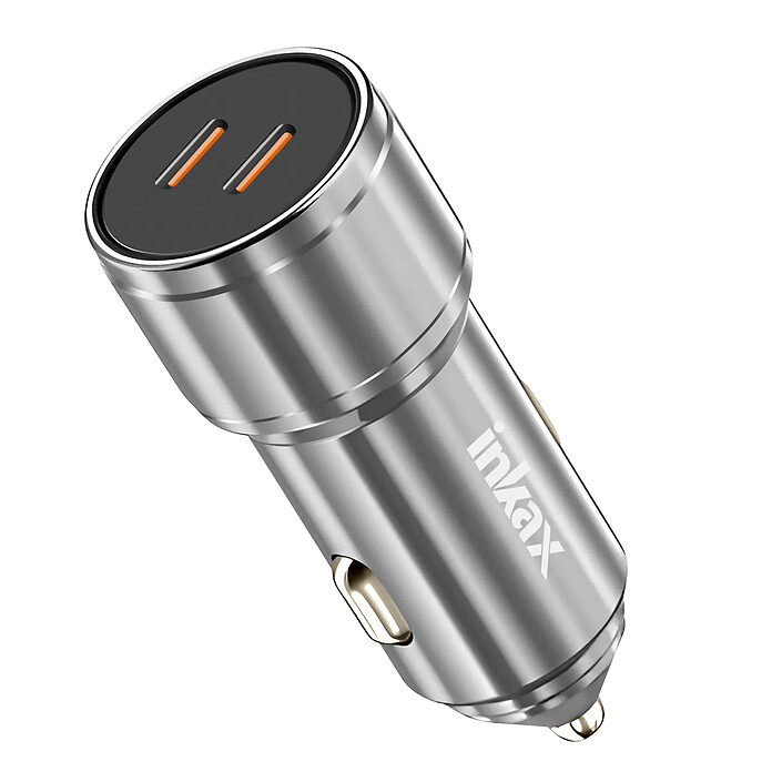 Inkax Chargeur Allume Cigare 60W 2x USB-C Charge Rapide Design Métal Argent