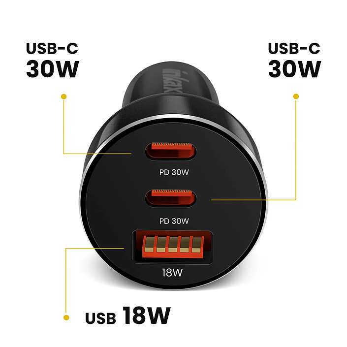 Inkax Chargeur Allume Cigare 78W Double USB-C + USB Charge Rapide Compact Noir pas cher
