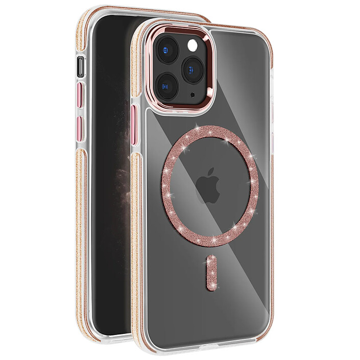 Avizar Coque MagSafe pour iPhone 11 Pro Max Silicone Pailleté Rose champagne