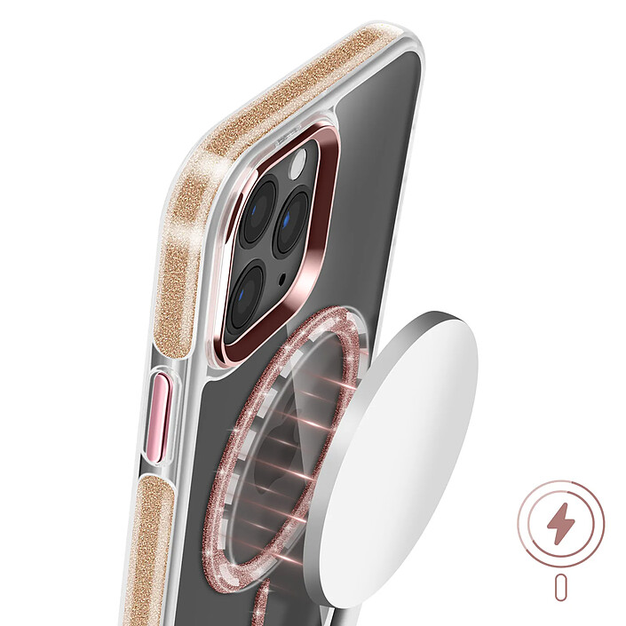 Avizar Coque MagSafe pour iPhone 11 Pro Max Silicone Pailleté Rose champagne pas cher