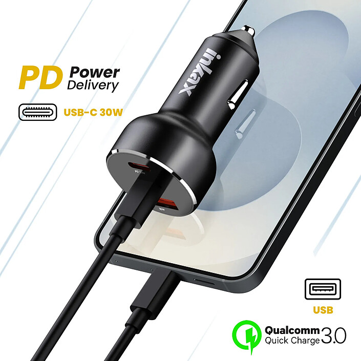 Avis Inkax Chargeur Allume Cigare 78W Double USB-C + USB Charge Rapide Compact Noir