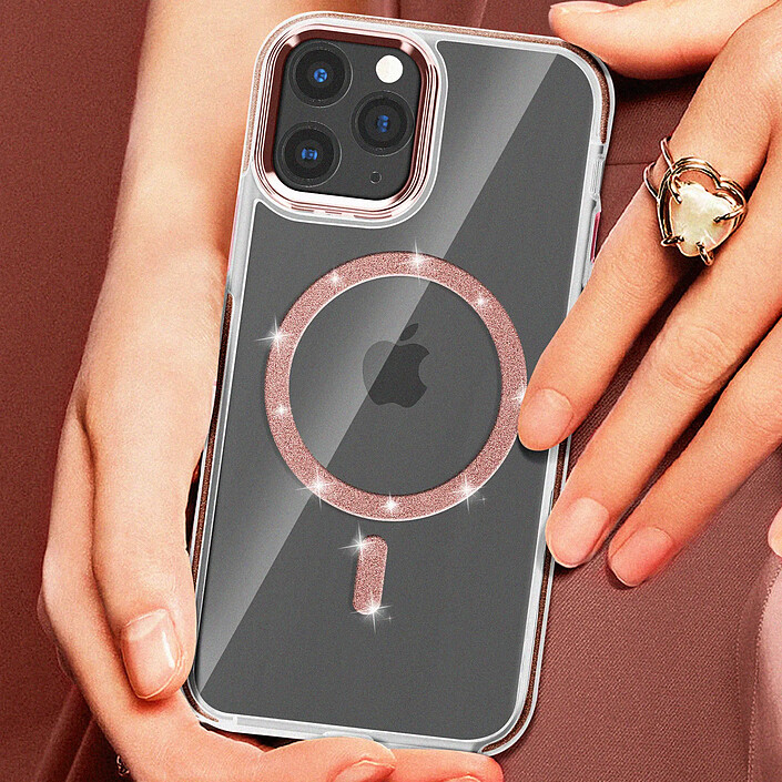 Avis Avizar Coque MagSafe pour iPhone 11 Pro Max Silicone Pailleté Rose champagne