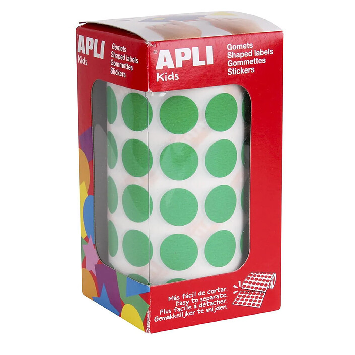 APLI Rouleau de 2832 Gommettes Rondes 15 mm Vert