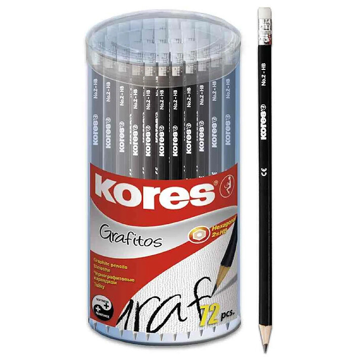 KORES Crayon papier Triangulaire 'GRAFITOS' bout gomme HB pot de 72