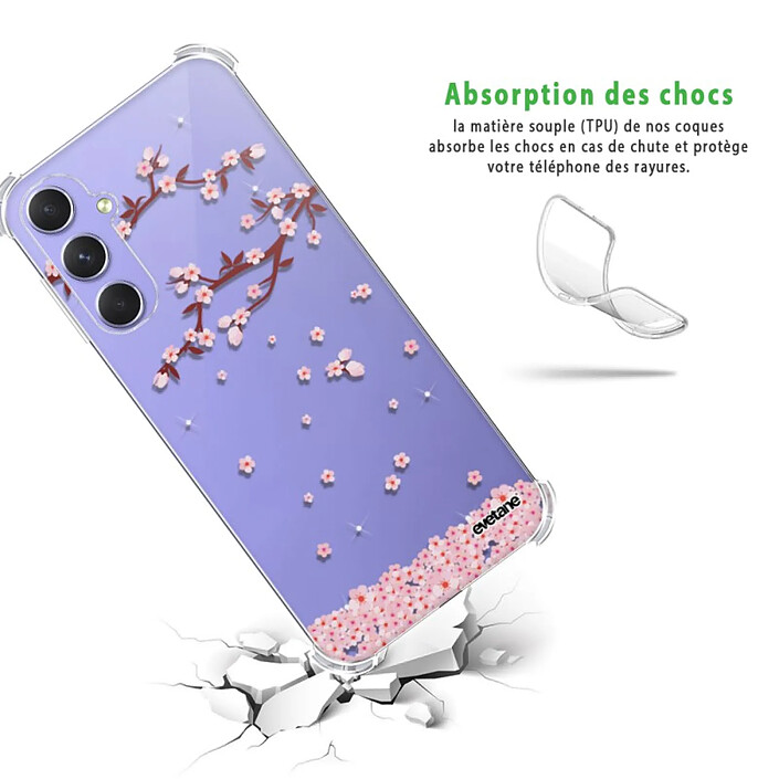 Avis Evetane Coque Coque Samsung Galaxy A54 Silicone antichocs Solides coins renforcés  transparente Motif Chute De Fleurs