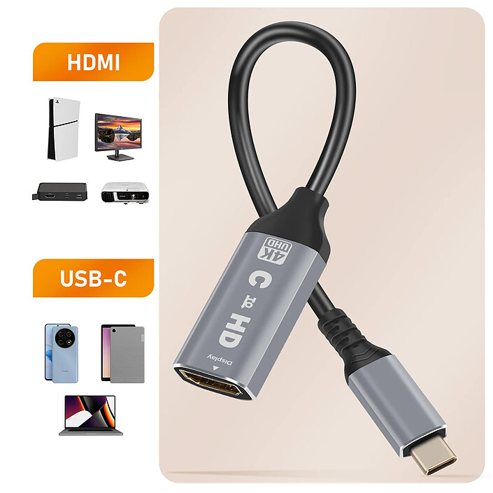 Acheter LinQ Adaptateur Vidéo USB C vers HDMI 4K Haute Résolution Design Compact Noir