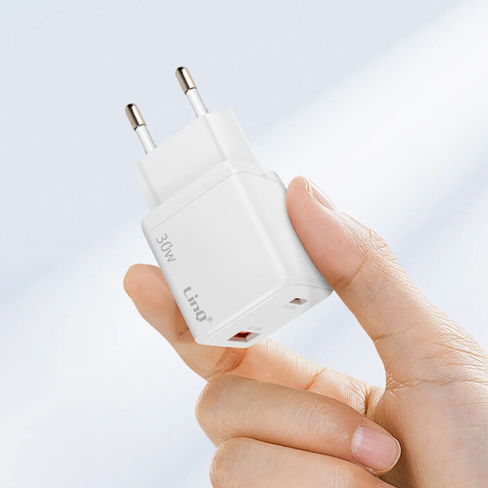 Acheter LinQ Chargeur USB-C Power Delivery 30W + USB 18W Quick Charge 3.0 Compact Blanc