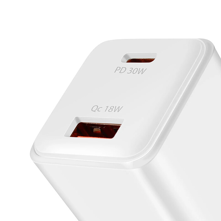 LinQ Chargeur USB-C Power Delivery 30W + USB 18W Quick Charge 3.0 Compact Blanc pas cher