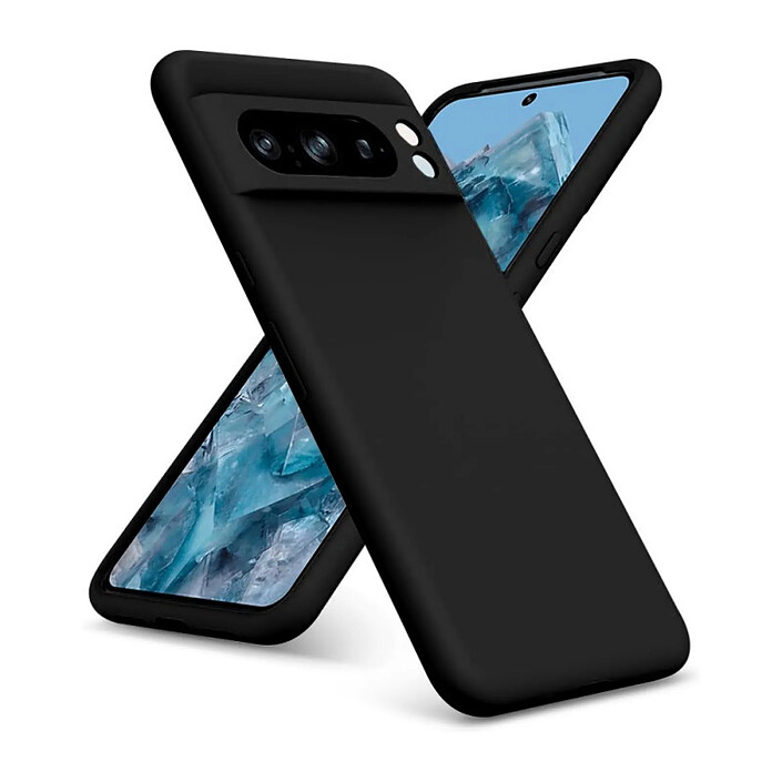 Evetane Coque Google Pixel 8 Pro Silicone liquide Noire + 2 Vitres en Verre trempé Protection écran Antichocs pas cher