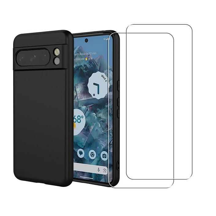 Acheter Evetane Coque Google Pixel 8 Pro Silicone liquide Noire + 2 Vitres en Verre trempé Protection écran Antichocs