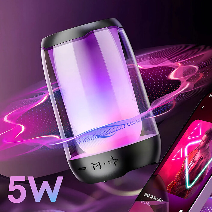 Avis LinQ Mini Enceinte Bluetooth 5W LED RGB Compact Portable Étanche IPX6 Noir