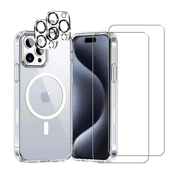 Acheter Evetane Coque iPhone 15 Pro Max Antichoc compatible Magsafe + 2 Protections écran et 2 protections Objectif Caméra