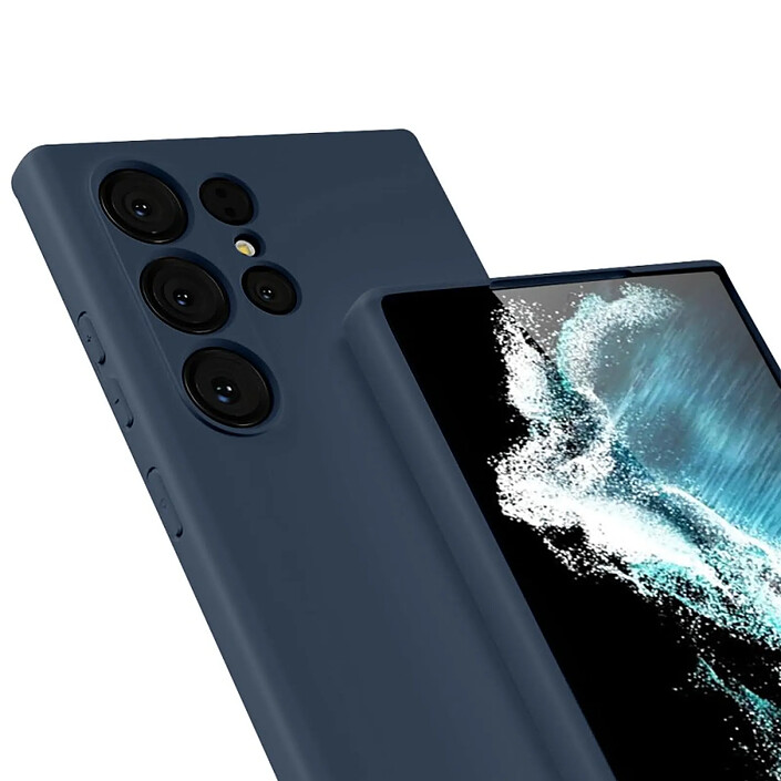 Evetane Coque Samsung Galaxy S22 Ultra Silicone liquide Bleue + 2 Vitres en Verre trempé Protection écran Antichocs pas cher