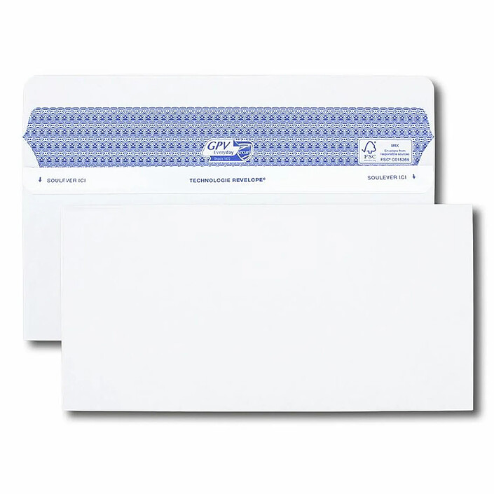 GPV Boîte de 100 enveloppes blanches DL+ 112x225 90 g/m² Secure®