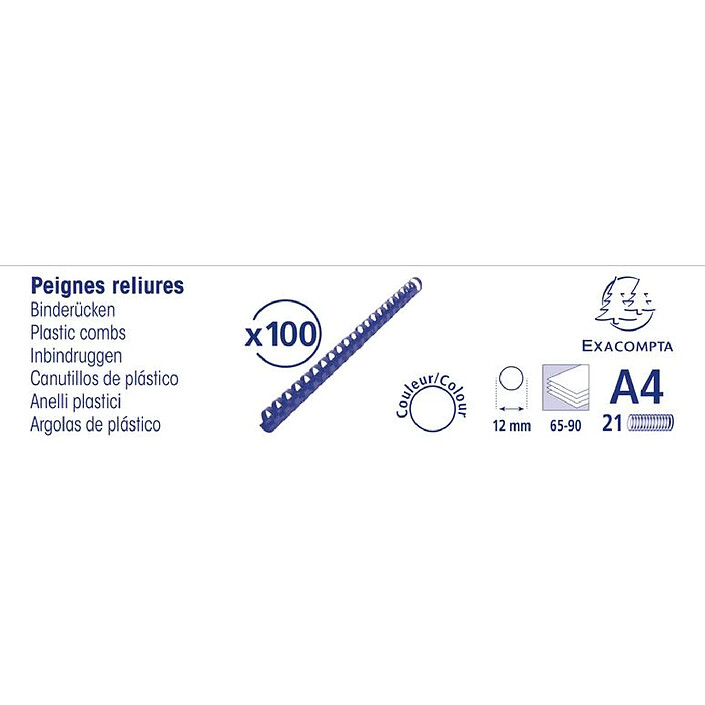 EXACOMPTA Une Boite de 100 Peignes Plastiques 12 mm 21X29,7 cm Noir