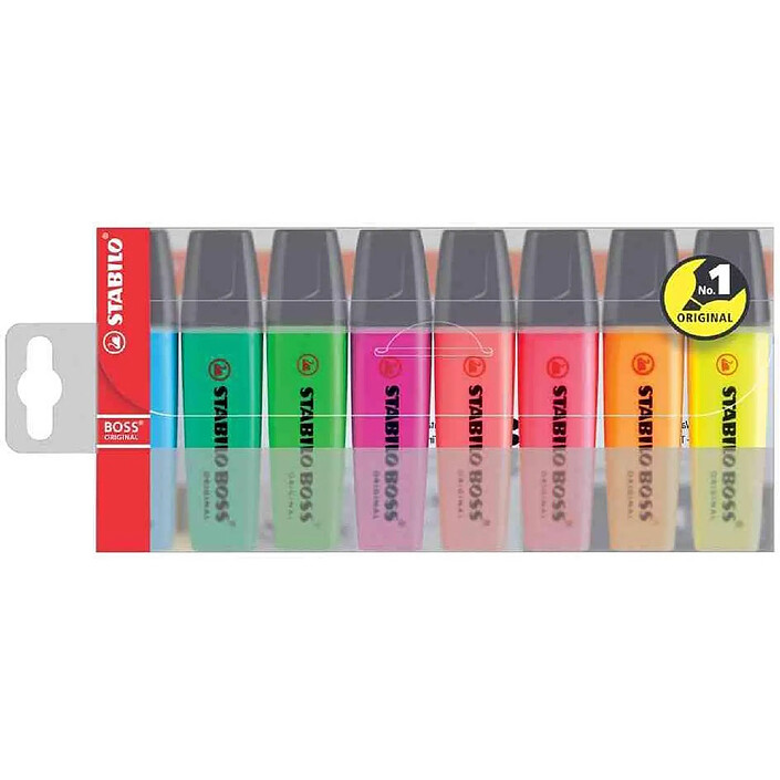 STABILO Pochette de 8 Surligneurs BOSS ORIGINAL Rechargeable Pointe Biseautée 2-5 mm x 5