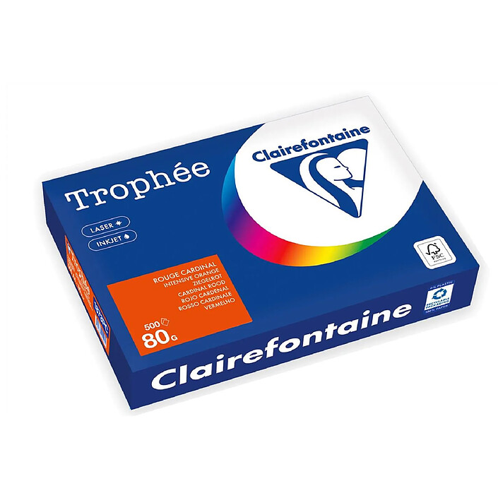 CLAIREFONTAINE Ramette Papier FSC A4 80g 500 Feuilles Cardinal x 5