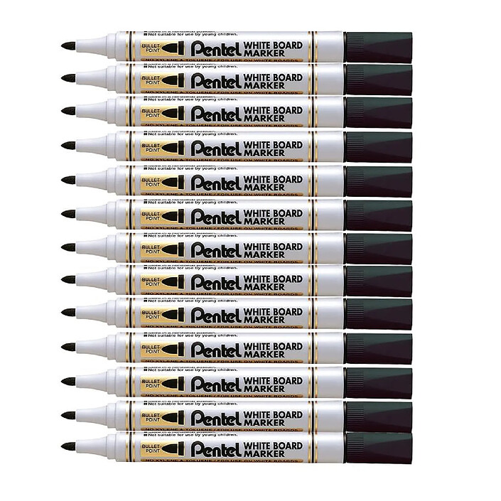 PENTEL marqueur pour tableau blanc MW85, pointe ogive, Noir x 12