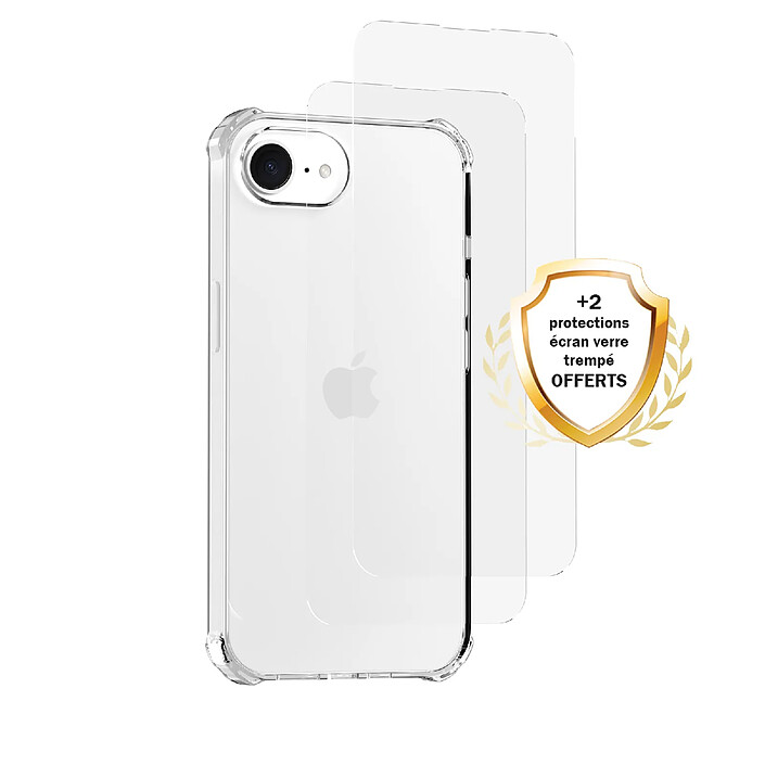 Evetane Coque Antichoc transparente Motif iPhone 16e / 17e Bords Renforcés + 2 Vitres Protection Écran Verre Trempé