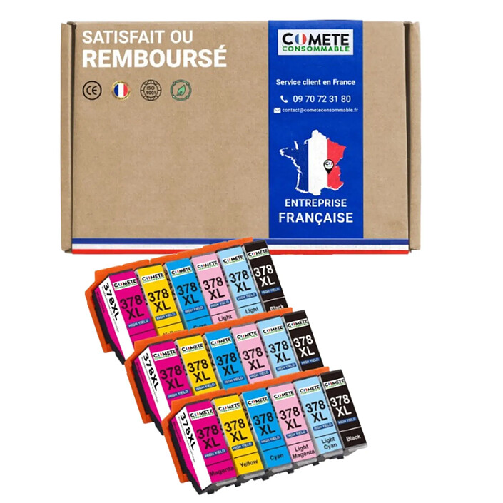 COMETE - 378XL - 18 Cartouches d'encre Compatibles Epson - Marque française