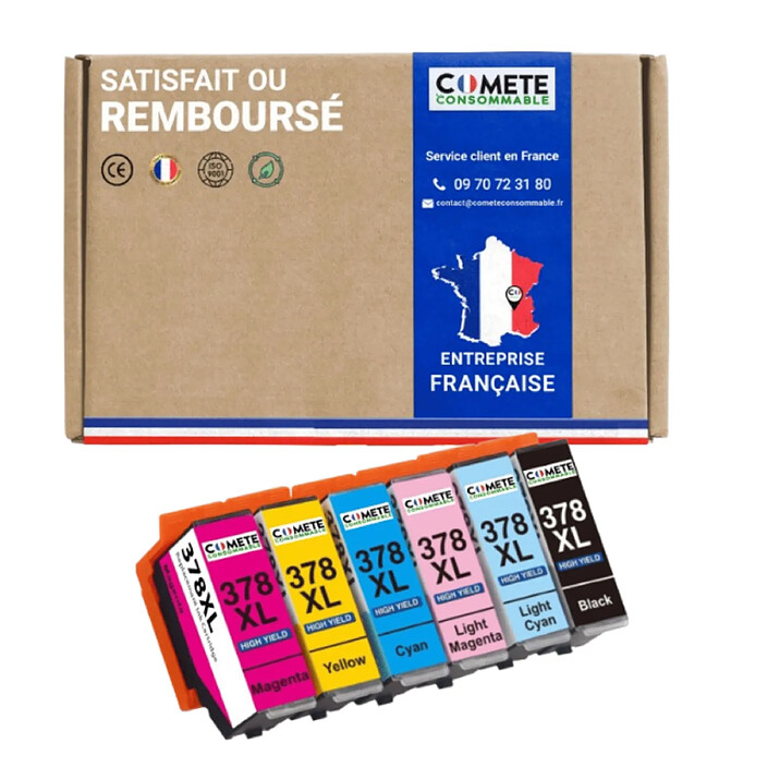 COMETE - 378 XL - 6 Cartouches d'encre Compatibles Epson - Noir/Couleur -Marque française