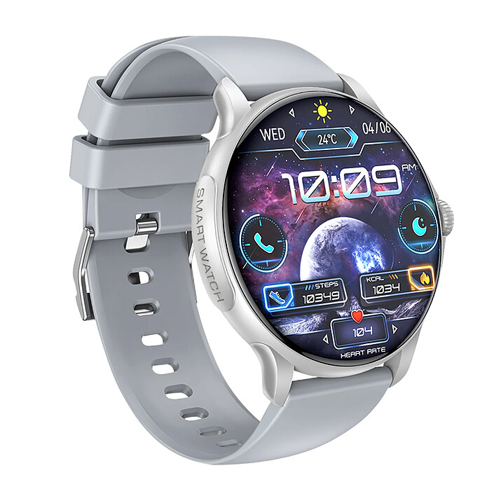 XO Montre Connectée Suivi Santé et Sport avec Écran AMOLED Étanche IP68 Argent