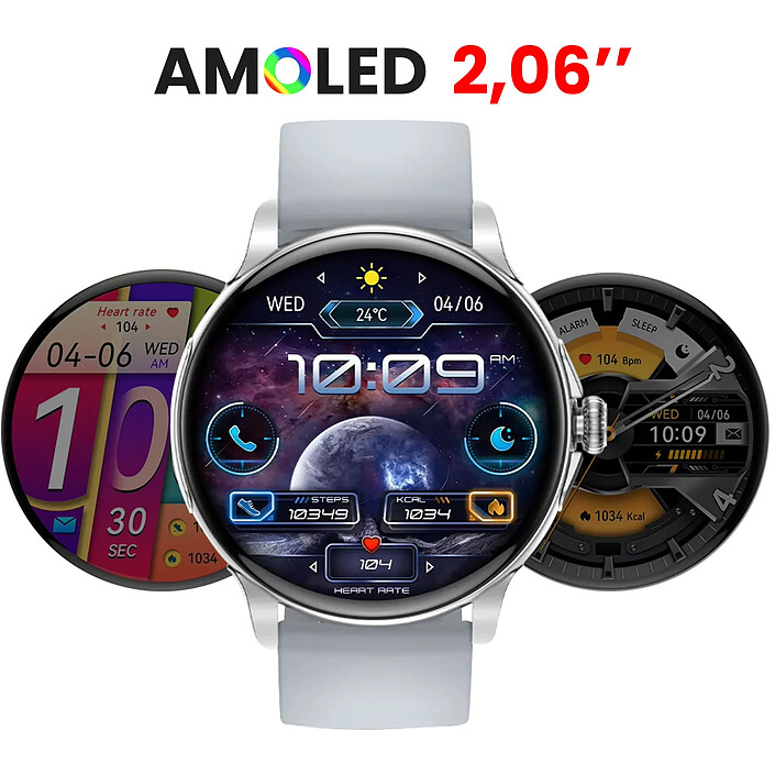 XO Montre Connectée Suivi Santé et Sport avec Écran AMOLED Étanche IP68 Argent pas cher