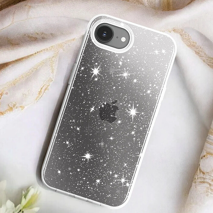 Avizar Coque Paillette pour iPhone 16e Hybride Design Glamour Blanc pas cher